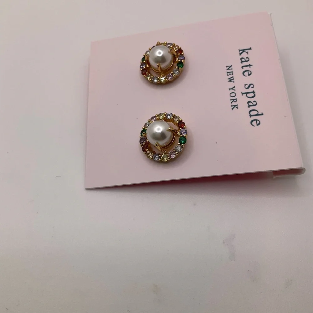 New Kate Spade Pearl Earrings with Multicolor Accents